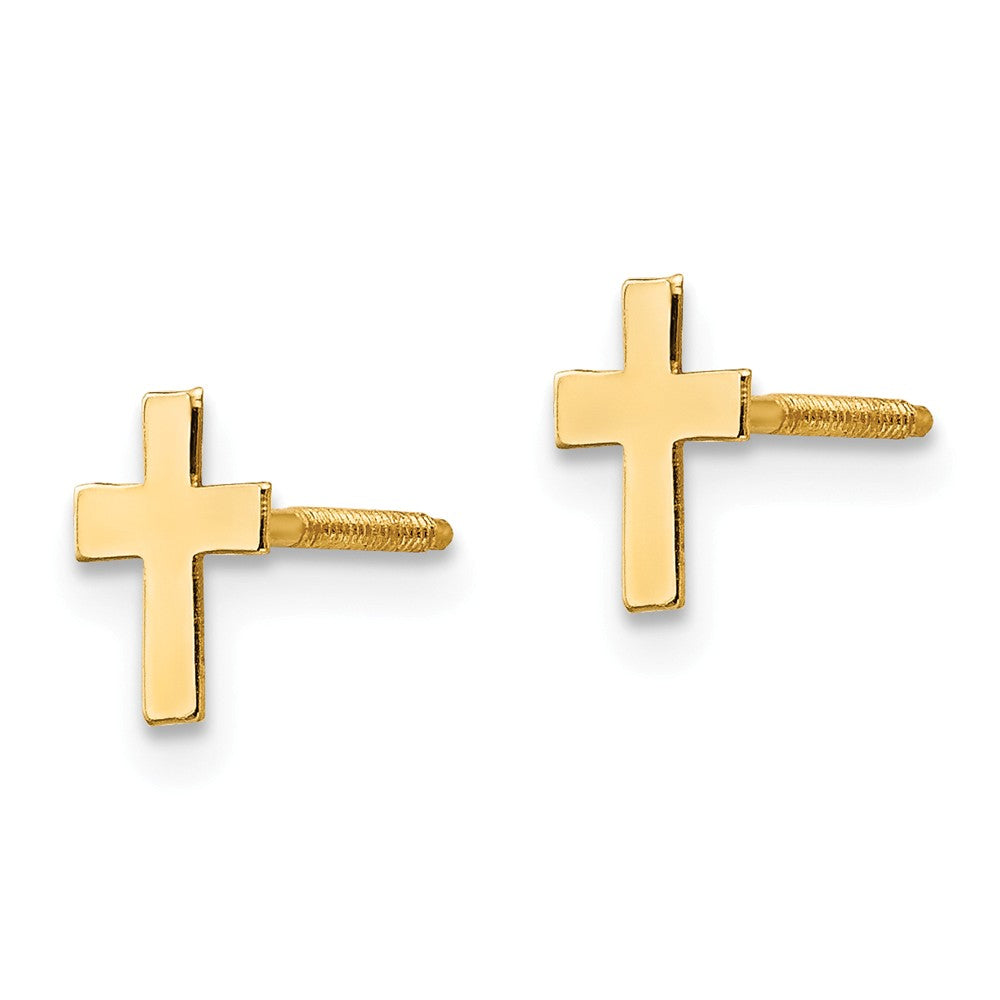 Alternate view of the Children&#39;s 14k Yellow Gold Tiny 5mm Polished Cross Screw Back Earrings by The Black Bow Jewelry Co.