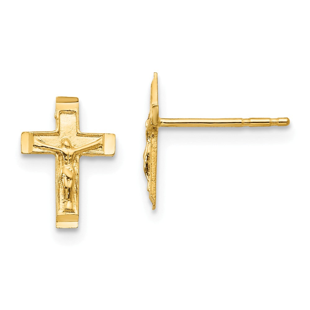 Children&#39;s 14k Yellow Gold 10mm Crucifix Cross Post Earrings, Item E10135 by The Black Bow Jewelry Co.