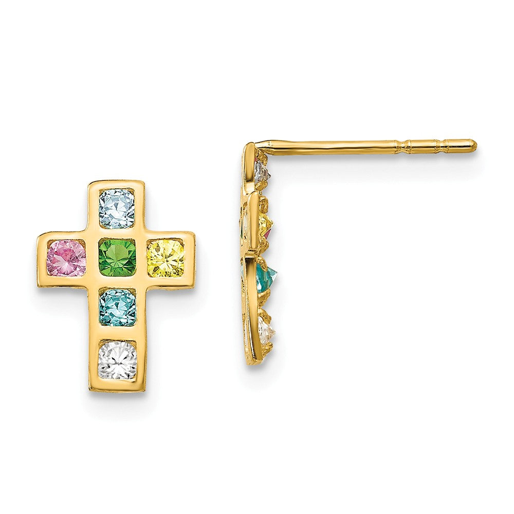 Children&#39;s 14k Yellow Gold &amp; CZ 10mm Jeweled Cross Post Earrings, Item E10137 by The Black Bow Jewelry Co.