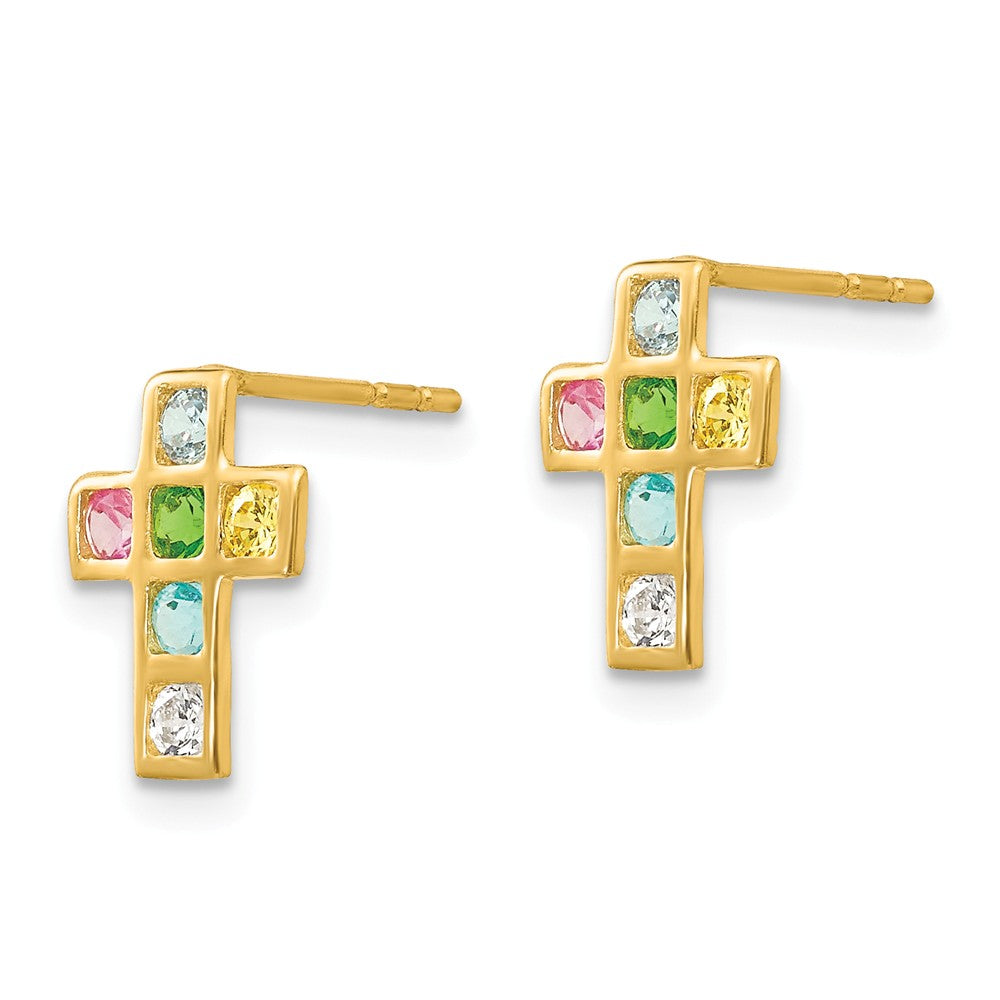 Alternate view of the Children&#39;s 14k Yellow Gold &amp; CZ 10mm Jeweled Cross Post Earrings by The Black Bow Jewelry Co.