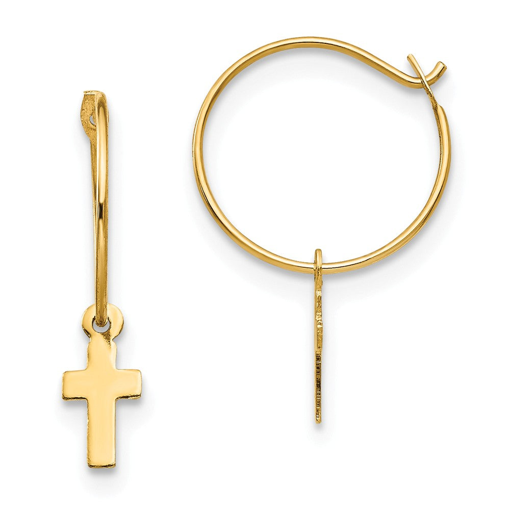 Children&#39;s 14k Yellow Gold 10mm Endless Hoop Dangling Cross Earrings, Item E10140 by The Black Bow Jewelry Co.