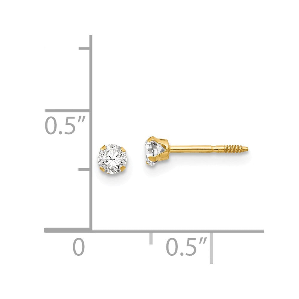 Alternate view of the Kids 3mm Cubic Zirconia Solitaire Stud Earrings in 14k Yellow Gold by The Black Bow Jewelry Co.