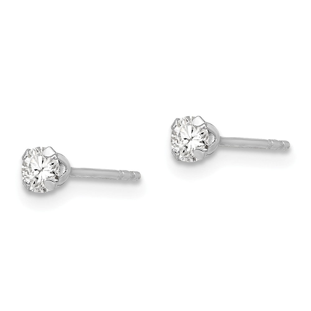 Alternate view of the Kids 3mm Cubic Zirconia Solitaire Stud Earrings in 14k White Gold by The Black Bow Jewelry Co.