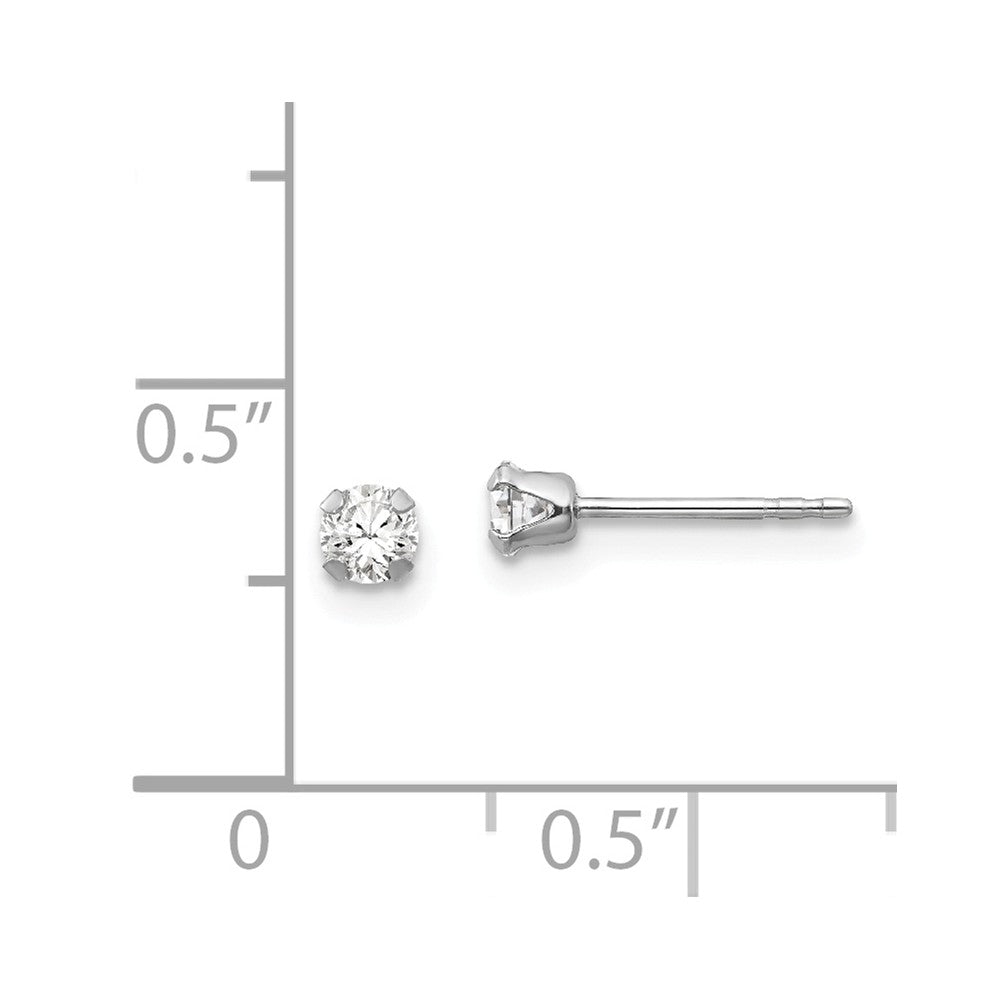 Alternate view of the Kids 3mm Cubic Zirconia Solitaire Stud Earrings in 14k White Gold by The Black Bow Jewelry Co.