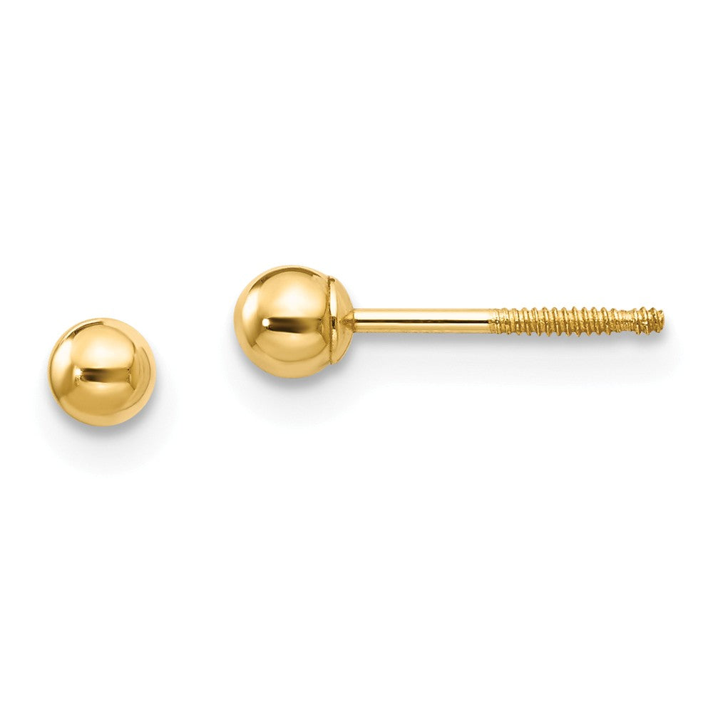 Kids 3mm Ball Screw Back Stud Earrings in 14k Yellow Gold, Item E10159 by The Black Bow Jewelry Co.