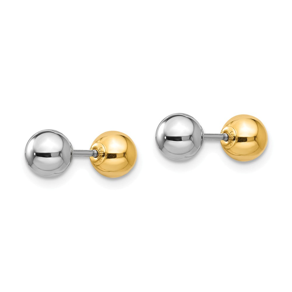 Alternate view of the Kids Reversible 5mm Ball Screw Back Earrings in 14k Two-tone Gold by The Black Bow Jewelry Co.