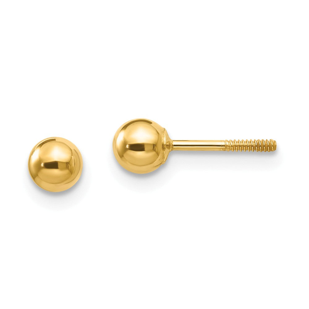 4mm Polished Ball Screw Back Stud Earrings in 14k Yellow Gold, Item E10166 by The Black Bow Jewelry Co.