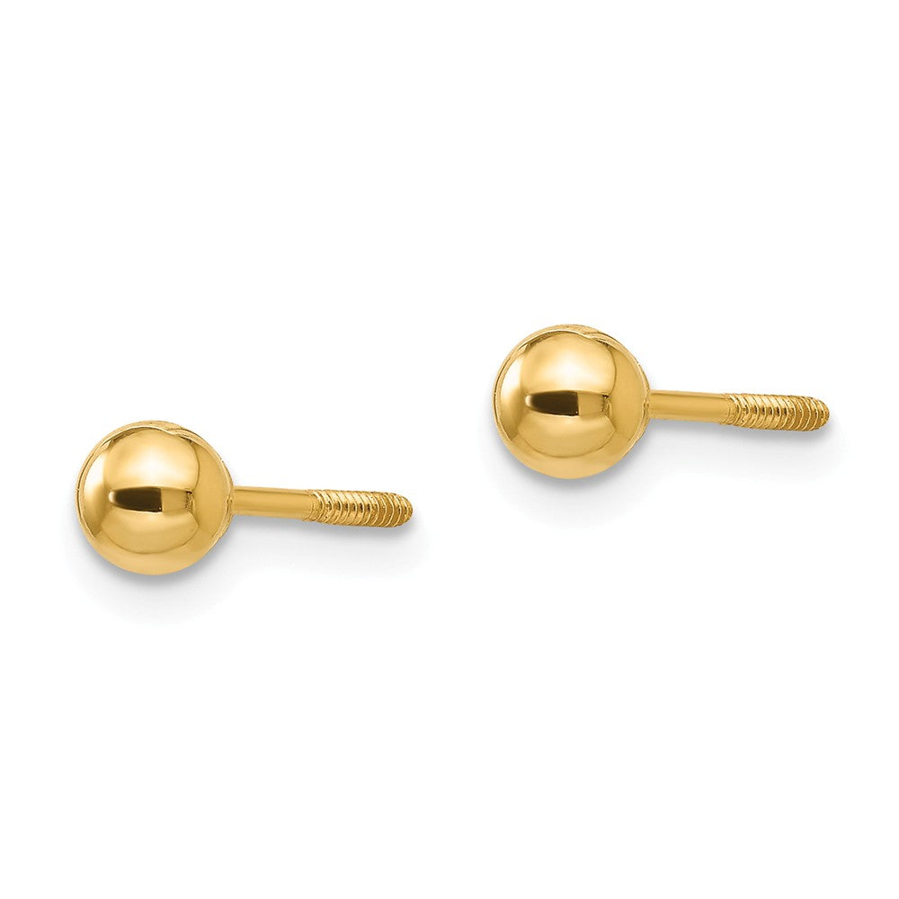 Alternate view of the 4mm Polished Ball Screw Back Stud Earrings in 14k Yellow Gold by The Black Bow Jewelry Co.