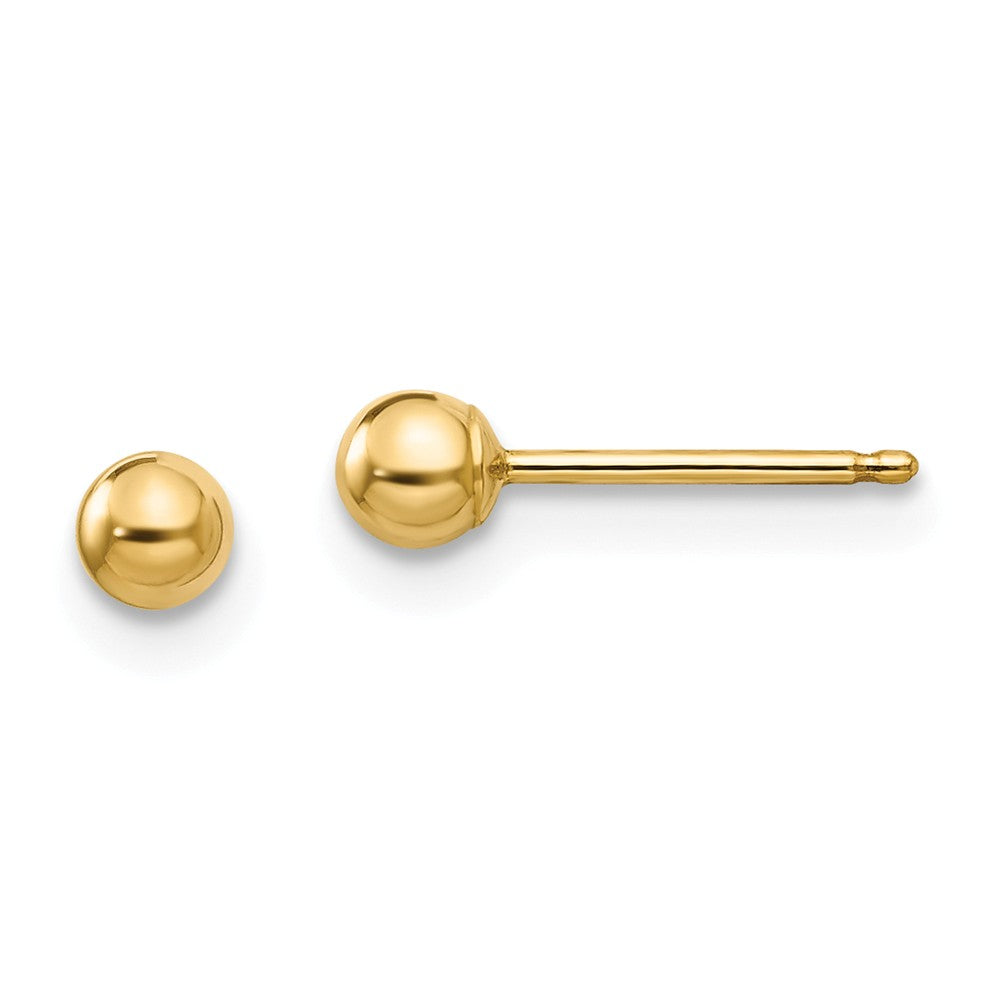 3mm Polished Ball Silicone Back Stud Earrings in 14k Yellow Gold, Item E10167 by The Black Bow Jewelry Co.