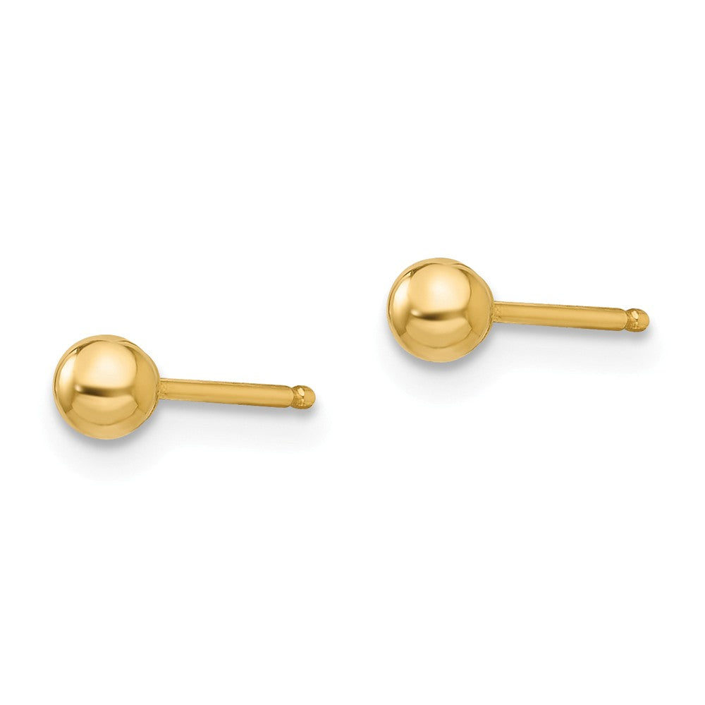 Alternate view of the 3mm Polished Ball Silicone Back Stud Earrings in 14k Yellow Gold by The Black Bow Jewelry Co.