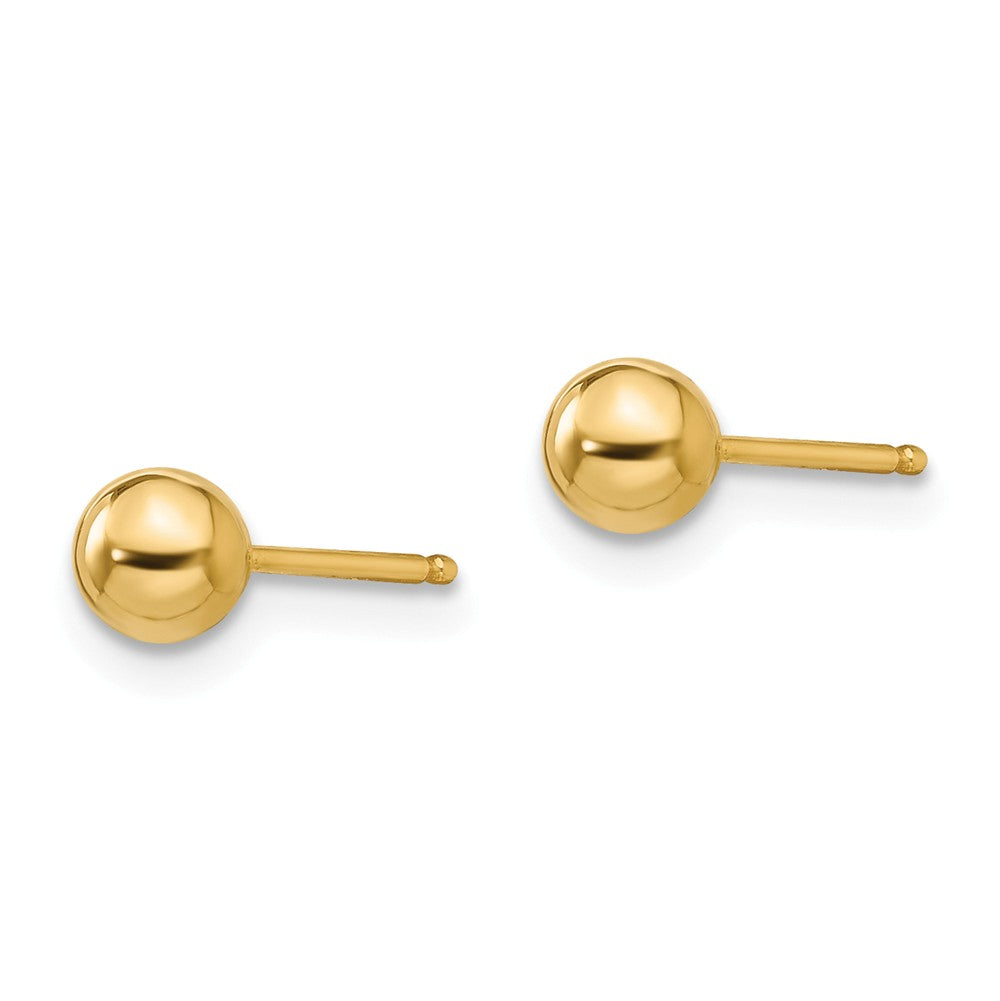 Alternate view of the 4mm Polished Ball Friction Back Stud Earrings in 14k Yellow Gold by The Black Bow Jewelry Co.