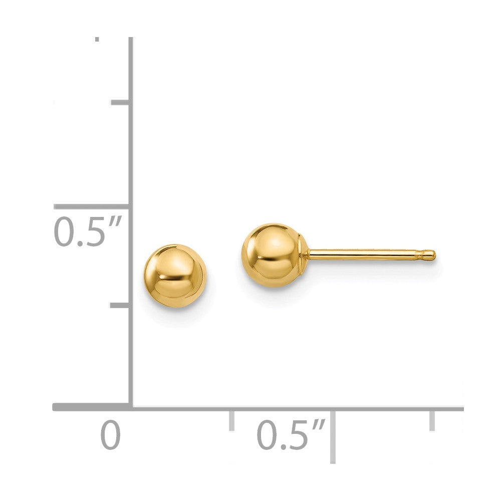 Alternate view of the 4mm Polished Ball Friction Back Stud Earrings in 14k Yellow Gold by The Black Bow Jewelry Co.