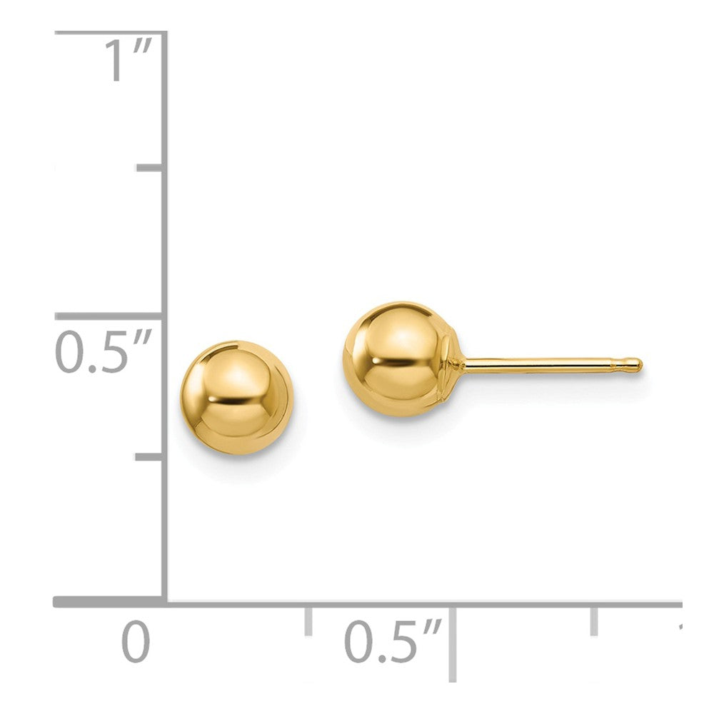 Alternate view of the 5mm Polished Ball Friction Back Stud Earrings in 14k Yellow Gold by The Black Bow Jewelry Co.