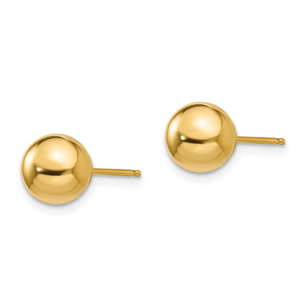 Alternate view of the 7mm Polished Ball Friction Back Stud Earrings in 14k Yellow Gold by The Black Bow Jewelry Co.