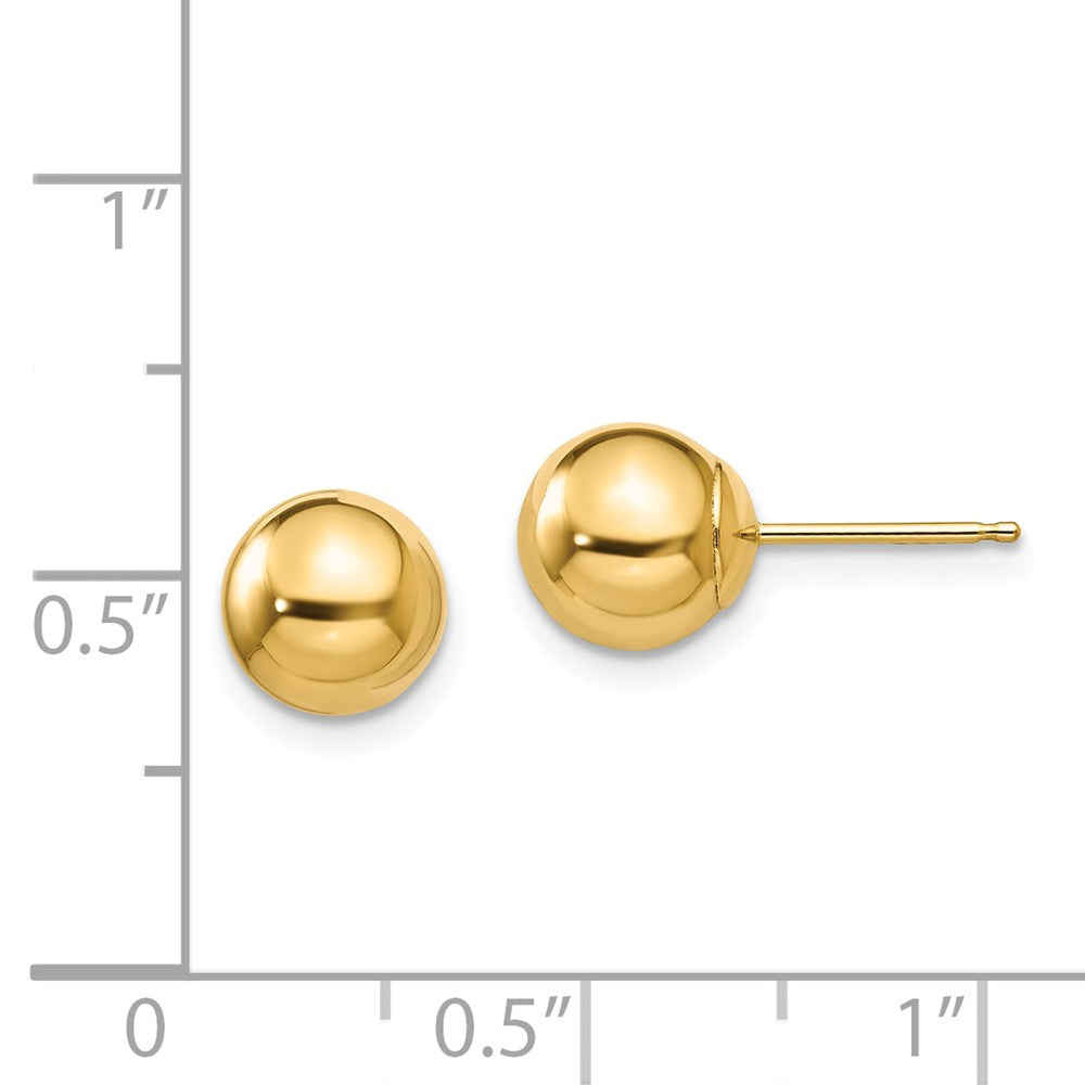 Alternate view of the 7mm Polished Ball Friction Back Stud Earrings in 14k Yellow Gold by The Black Bow Jewelry Co.