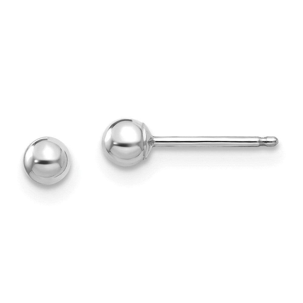 14k White Gold 3mm Polished Ball Silicone Push Back Stud Earrings, Item E10173 by The Black Bow Jewelry Co.