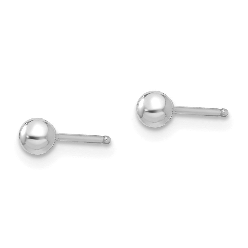 Alternate view of the 14k White Gold 3mm Polished Ball Silicone Push Back Stud Earrings by The Black Bow Jewelry Co.