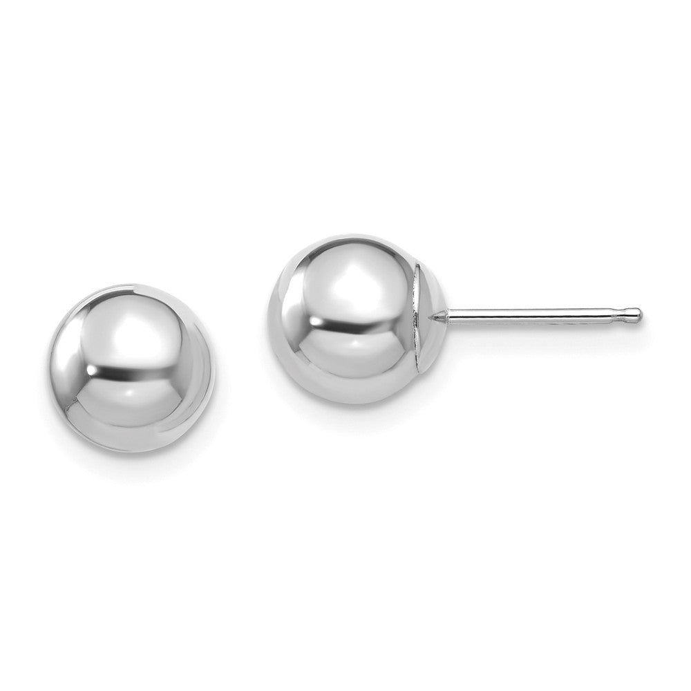 14k White Gold 7mm Polished Ball Silicone Push Back Stud Earrings, Item E10177 by The Black Bow Jewelry Co.