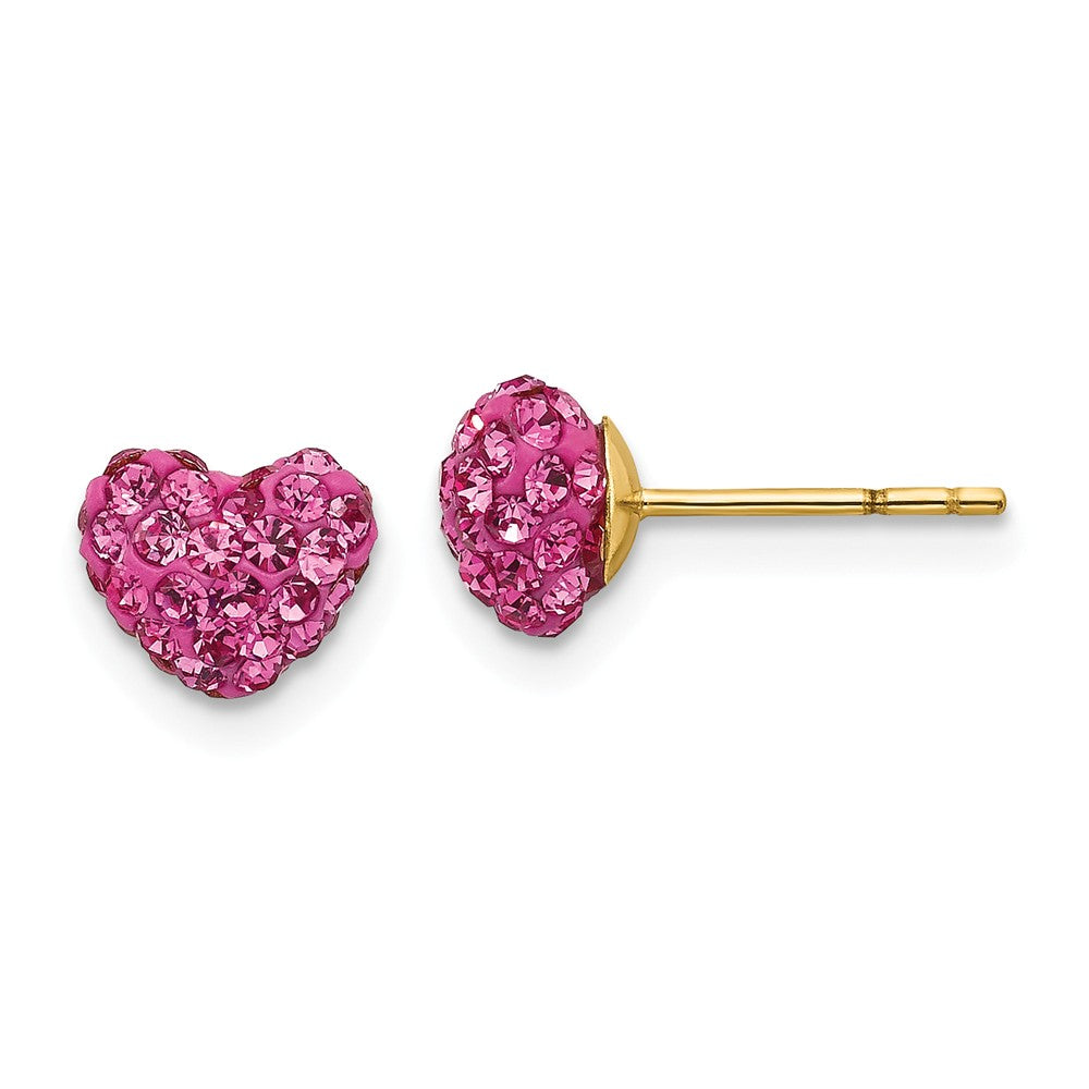 6mm Pink Crystal Heart Earrings with a 14k Yellow Gold Post, Item E10192 by The Black Bow Jewelry Co.