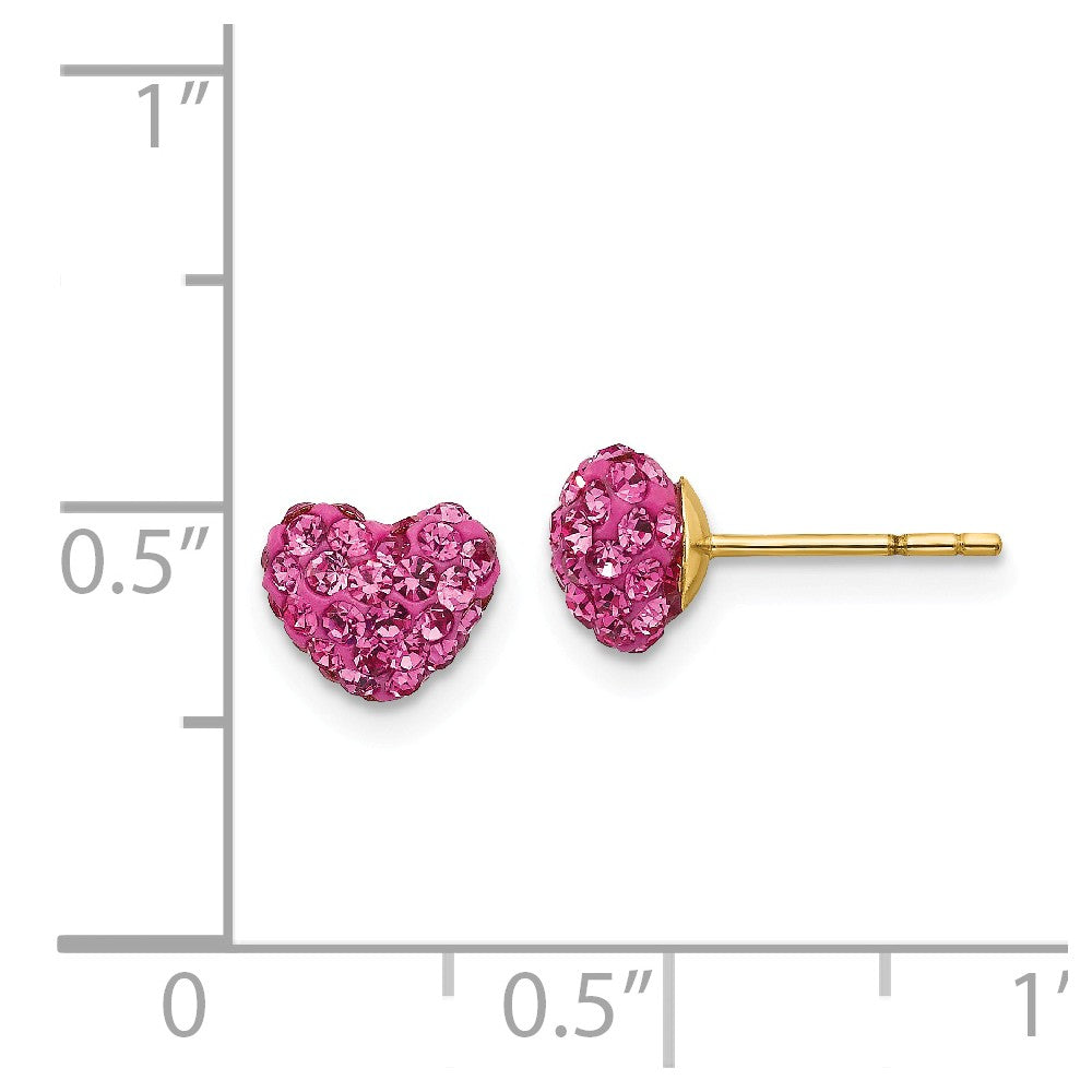 Alternate view of the 6mm Pink Crystal Heart Earrings with a 14k Yellow Gold Post by The Black Bow Jewelry Co.