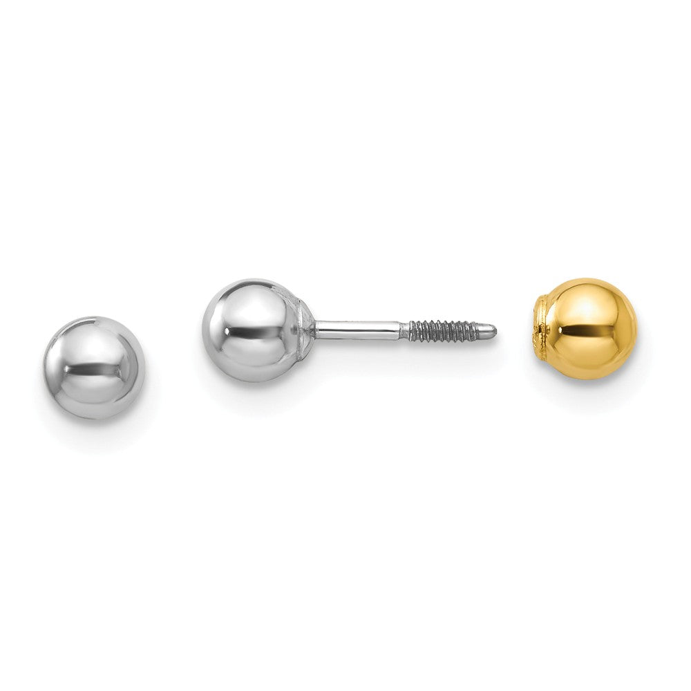 Reversible 4mm Ball Screw Back Earrings in 14k Two-tone Gold, Item E10193 by The Black Bow Jewelry Co.