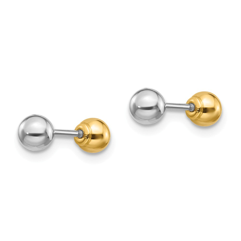 Alternate view of the Reversible 4mm Ball Screw Back Earrings in 14k Two-tone Gold by The Black Bow Jewelry Co.