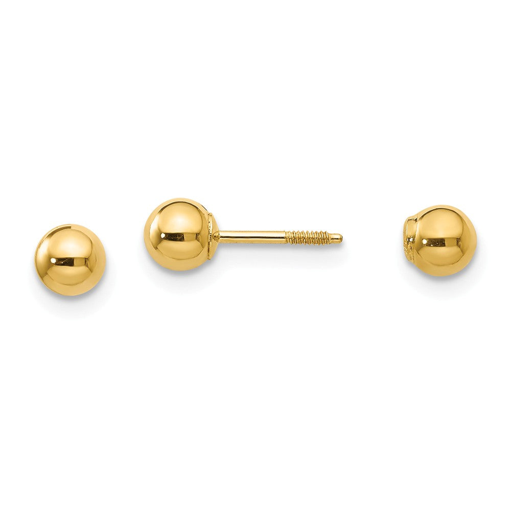 Reversible 4mm Polished Ball Screw Back Earrings in 14k Yellow Gold, Item E10195 by The Black Bow Jewelry Co.