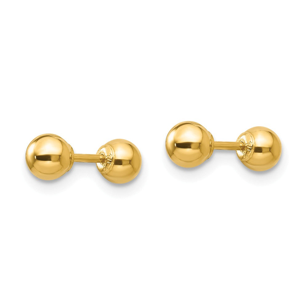 Alternate view of the Reversible 4mm Polished Ball Screw Back Earrings in 14k Yellow Gold by The Black Bow Jewelry Co.