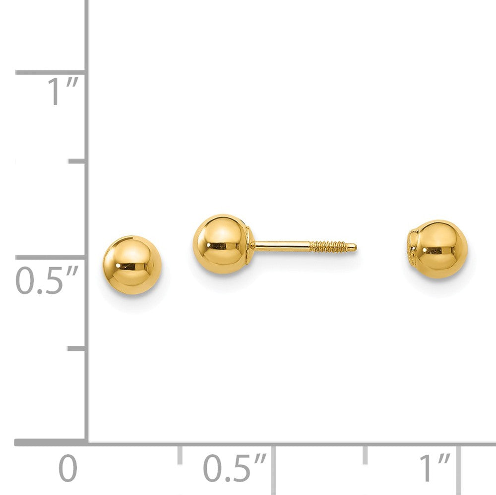 Alternate view of the Reversible 4mm Polished Ball Screw Back Earrings in 14k Yellow Gold by The Black Bow Jewelry Co.