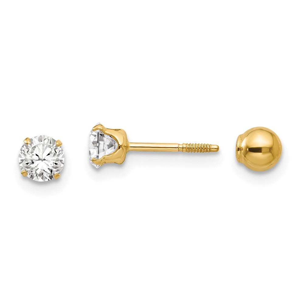 Reversible 4mm Crystal and Ball Screw Back Earrings in 14k Yellow Gold, Item E10201 by The Black Bow Jewelry Co.