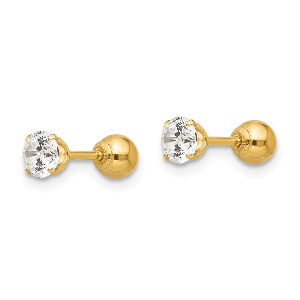 Alternate view of the Reversible 4mm Crystal and Ball Screw Back Earrings in 14k Yellow Gold by The Black Bow Jewelry Co.