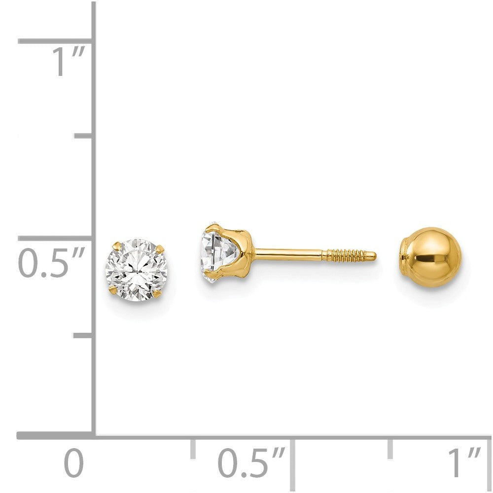 Alternate view of the Reversible 4mm Crystal and Ball Screw Back Earrings in 14k Yellow Gold by The Black Bow Jewelry Co.