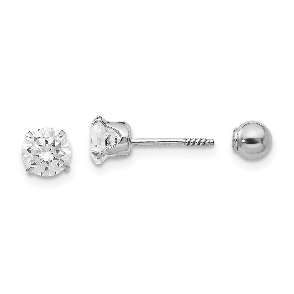 Reversible 5mm Cubic Zirconia and 4mm Ball Earrings in 14k White Gold, Item E10202 by The Black Bow Jewelry Co.