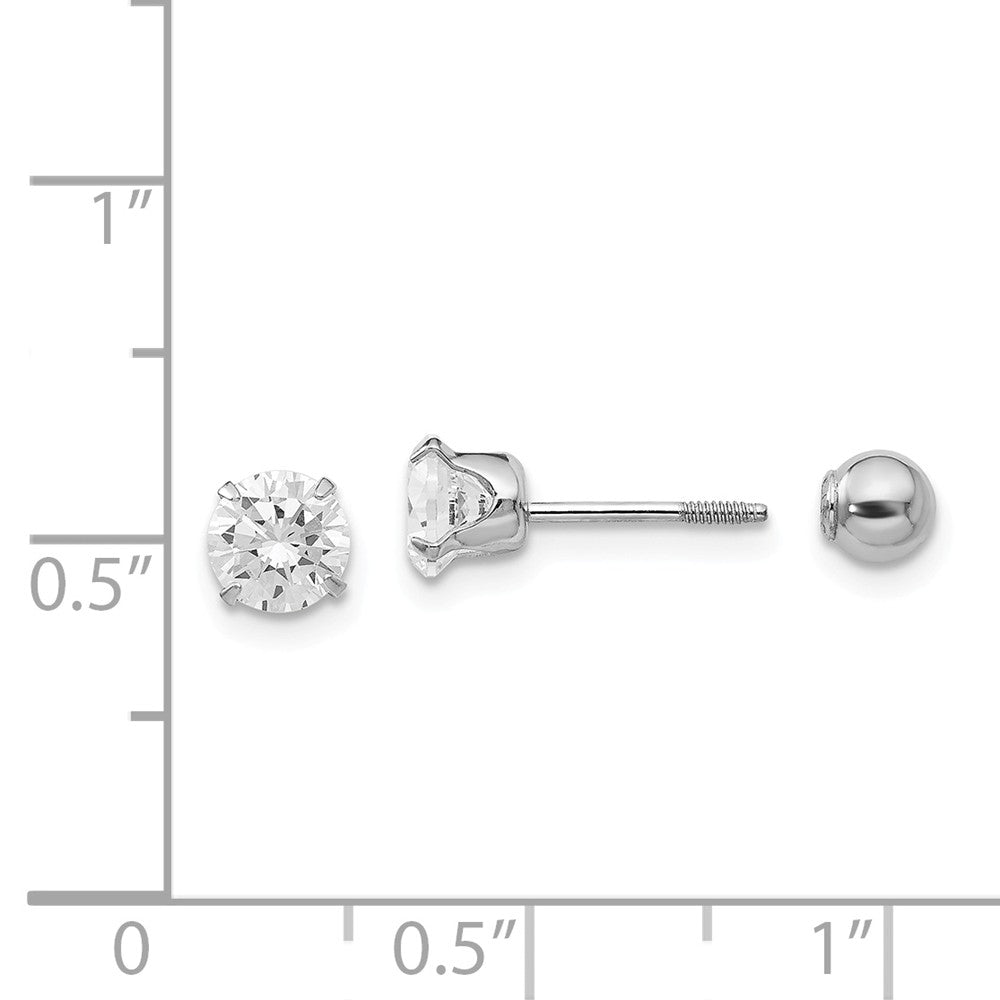 Alternate view of the Reversible 5mm Cubic Zirconia and 4mm Ball Earrings in 14k White Gold by The Black Bow Jewelry Co.