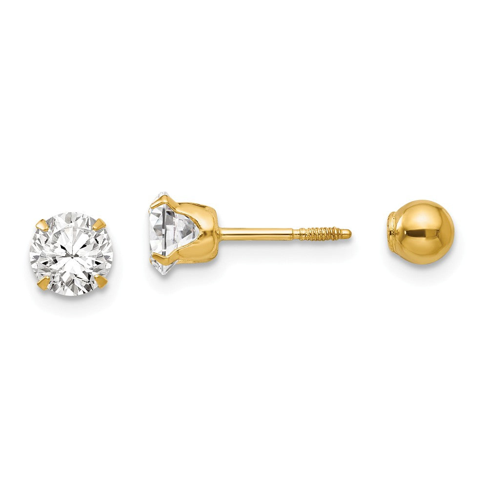 Reversible 5mm Crystal and Ball Screw Back Earrings in 14k Yellow Gold, Item E10203 by The Black Bow Jewelry Co.