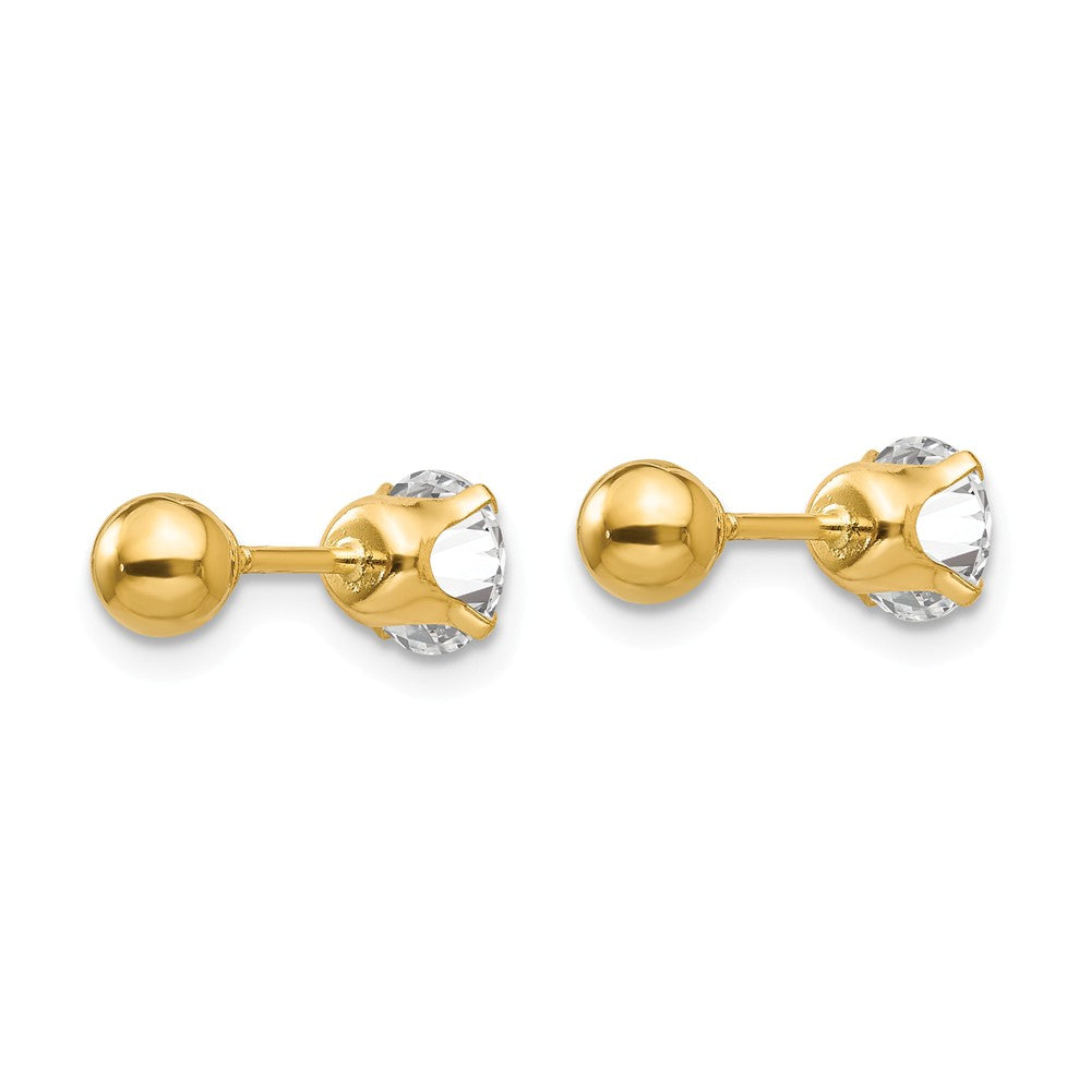 Alternate view of the Reversible 5mm Crystal and Ball Screw Back Earrings in 14k Yellow Gold by The Black Bow Jewelry Co.