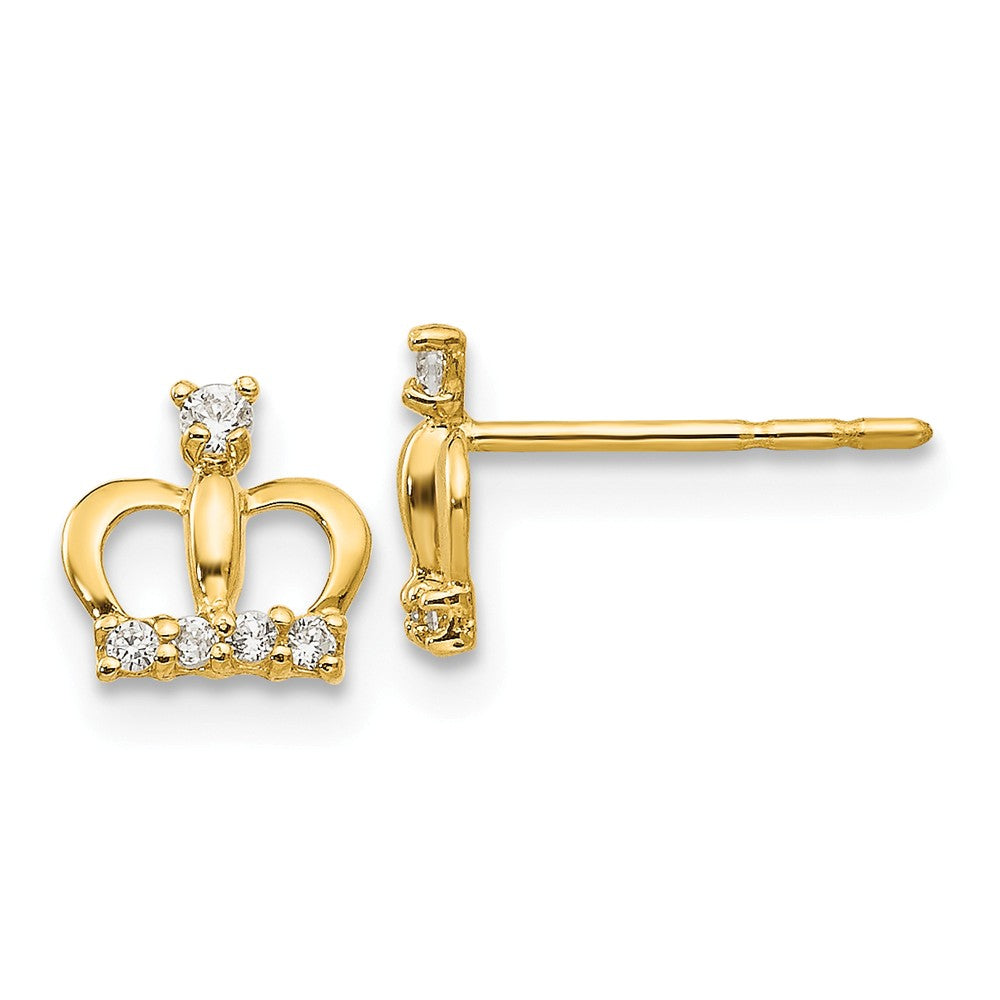 Kids 6mm Cubic Zirconia Crown Post Earrings in 14k Yellow Gold, Item E10212 by The Black Bow Jewelry Co.