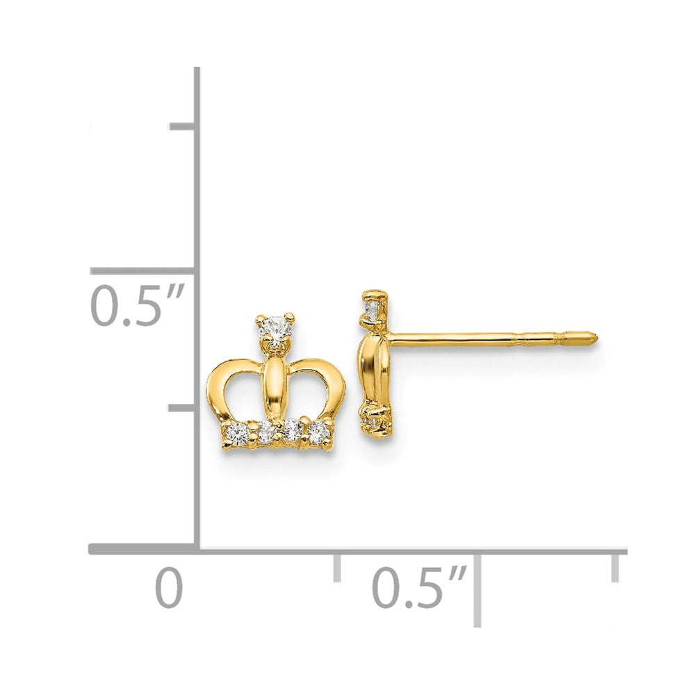 Alternate view of the Kids 6mm Cubic Zirconia Crown Post Earrings in 14k Yellow Gold by The Black Bow Jewelry Co.