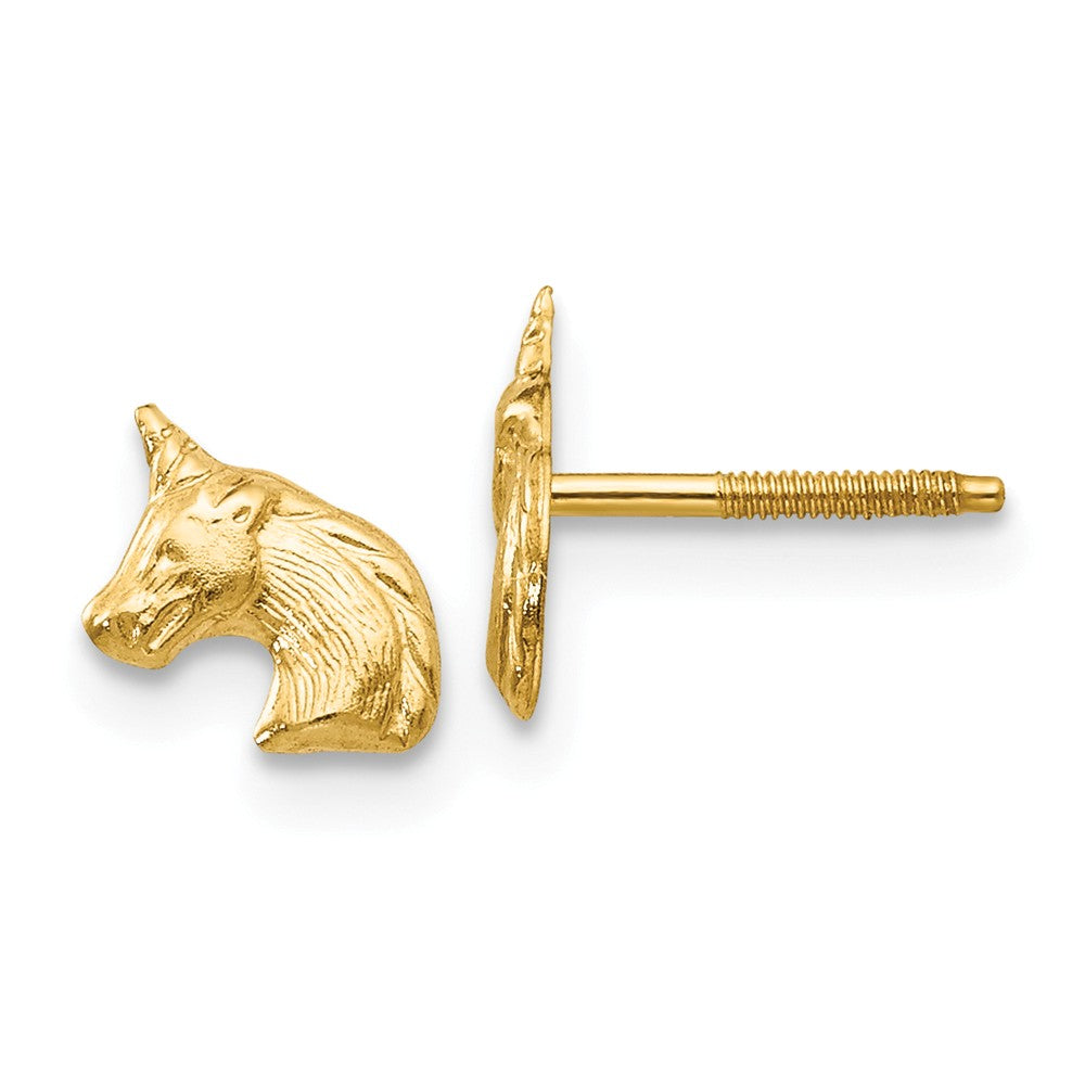 Kids Unicorn Screw Back Post Earrings in 14k Yellow Gold, Item E10214 by The Black Bow Jewelry Co.