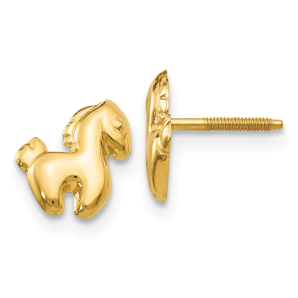 Kids Pony Screw Back Earrings in 14k Yellow Gold, Item E10215 by The Black Bow Jewelry Co.