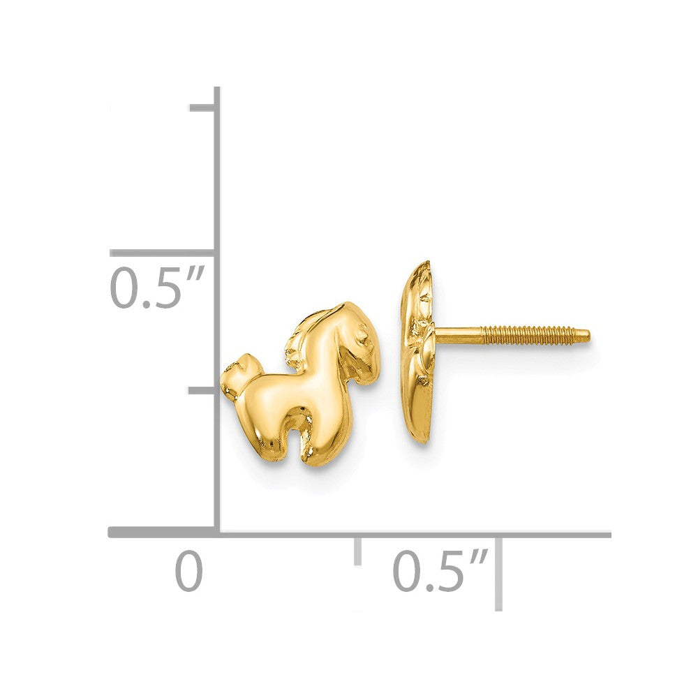 Alternate view of the Kids Pony Screw Back Earrings in 14k Yellow Gold by The Black Bow Jewelry Co.