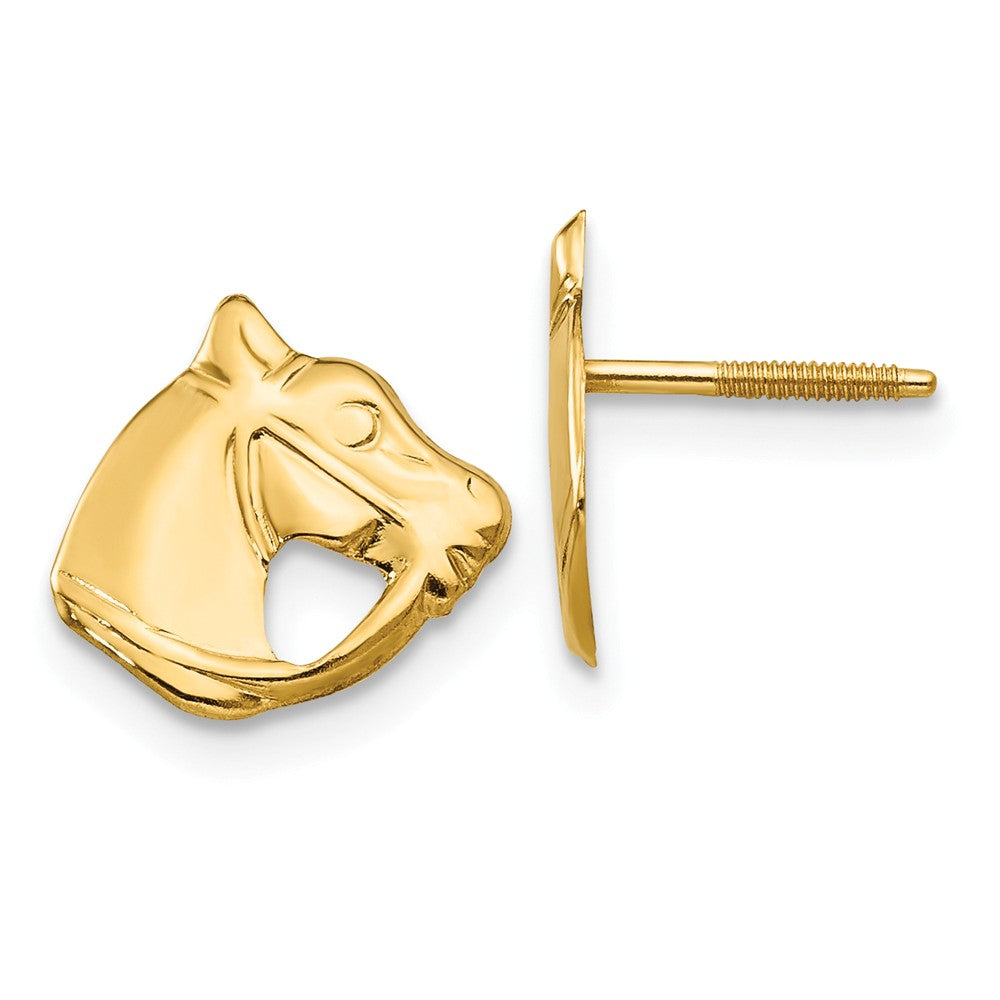 Kids Horse Head Screw Back Post Earrings in 14k Yellow Gold, Item E10216 by The Black Bow Jewelry Co.
