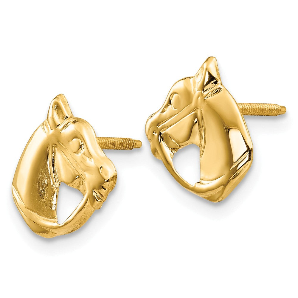 Alternate view of the Kids Horse Head Screw Back Post Earrings in 14k Yellow Gold by The Black Bow Jewelry Co.