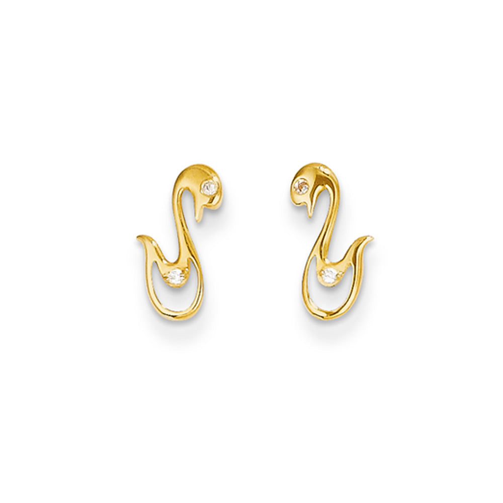 Kids Cubic Zirconia Swan Silicone Back Post Earrings in 14k Gold, Item E10217 by The Black Bow Jewelry Co.