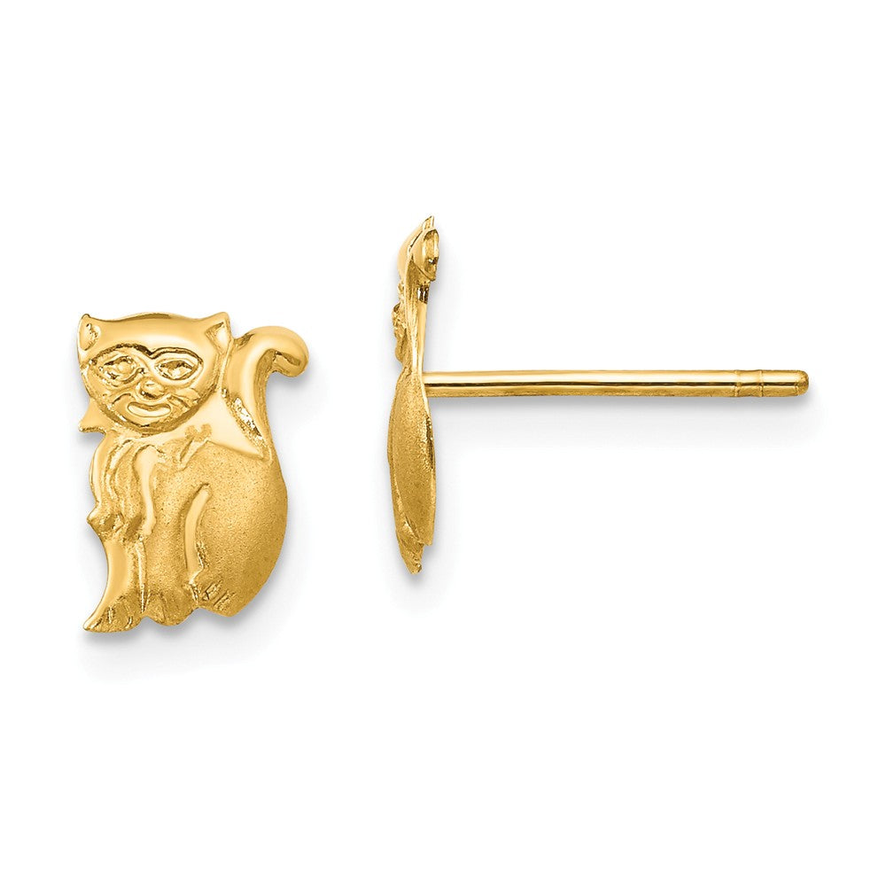 Kids Polished and Satin Cat Post Earrings in 14k Yellow Gold, Item E10219 by The Black Bow Jewelry Co.
