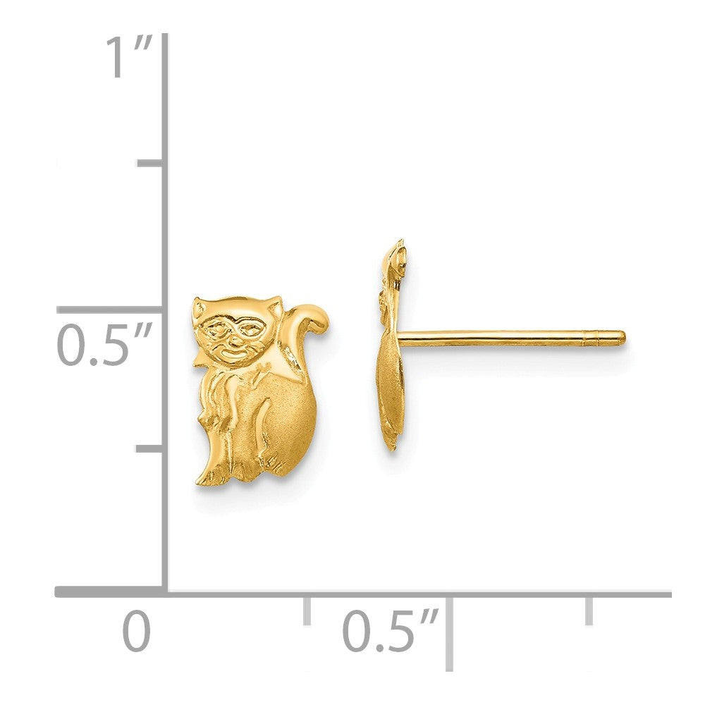 Alternate view of the Kids Polished and Satin Cat Post Earrings in 14k Yellow Gold by The Black Bow Jewelry Co.