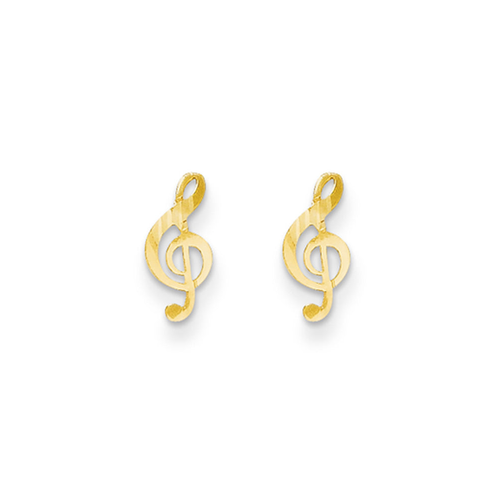 Kids Diamond-cut Treble Clef Post Earrings in 14k Yellow Gold, Item E10224 by The Black Bow Jewelry Co.