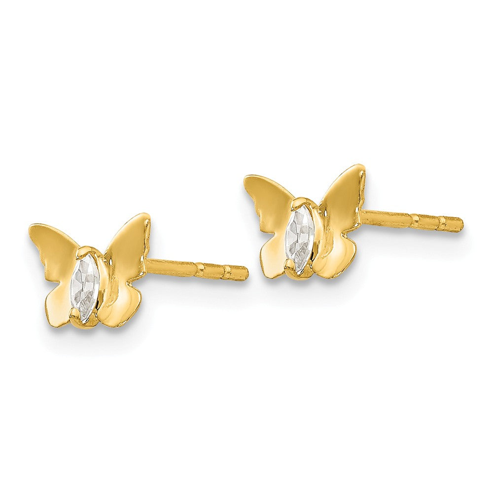 Alternate view of the Kids Cubic Zirconia Butterfly Post Earrings in 14k Yellow Gold by The Black Bow Jewelry Co.