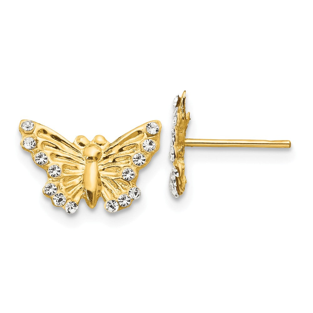Kids 12mm Cubic Zirconia Textured Butterfly Post Earrings in 14k Gold, Item E10255 by The Black Bow Jewelry Co.