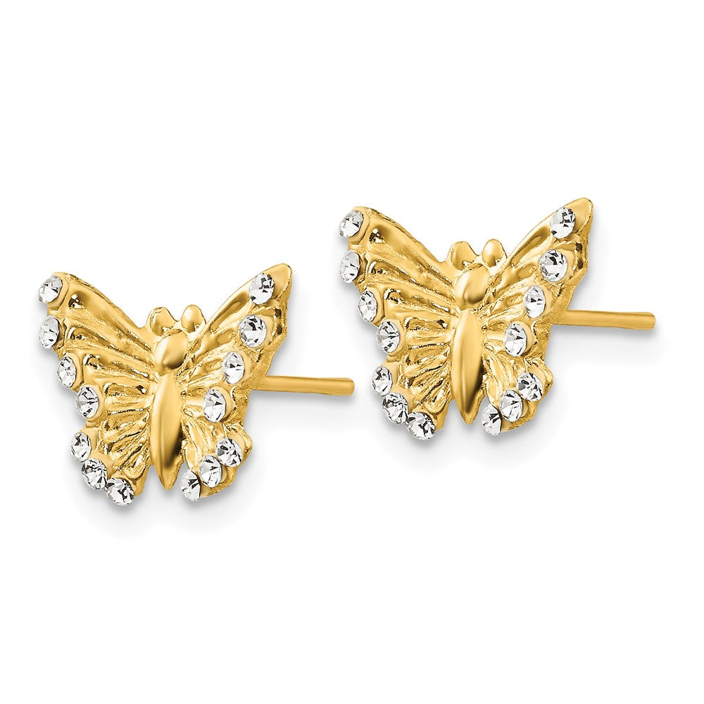 Alternate view of the Kids 12mm Cubic Zirconia Textured Butterfly Post Earrings in 14k Gold by The Black Bow Jewelry Co.